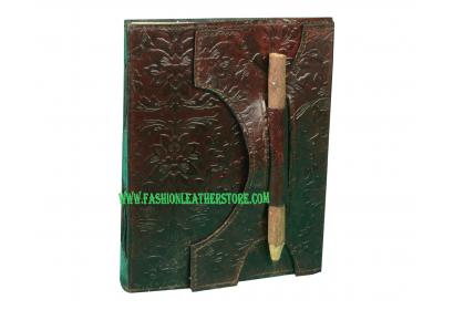 Embossed Handmade Leather Dairy Blank  Handmade Brown Leather Journal with Pen Closure Nice Collection journal